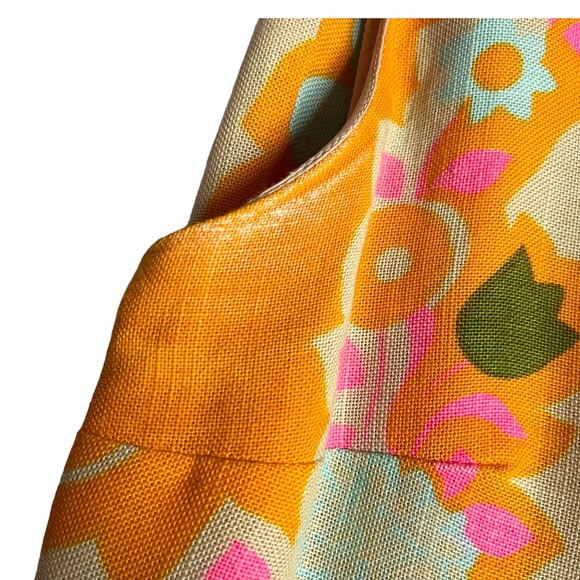 Vintage 60s Mod Floral Woven Shift Sheath Dress Tan Orange Green Pink - Picture 16 of 16